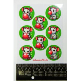 Stickasaurus Wrecks Bubble Gum Mice On Green Backs Round Stickers Sheet
