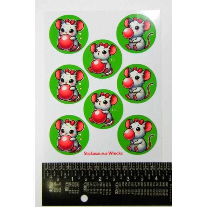 Stickasaurus Wrecks Bubble Gum Mice On Green Backs Round Stickers