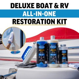 Poli Glow Deluxe Kit Fiberglass RV & Boat Cleaner - Complete Fiberglass Restorer for Boats and RVs - Eliminates Oxidation, Restores Shine & Protects - Easy to Apply, Long-Lasting - 6-in-1 Kit