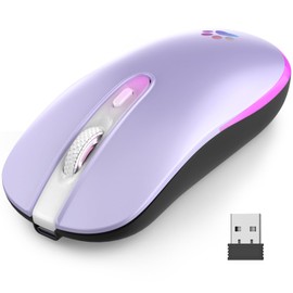LKV Wireless Bluetooth Mouse, 2.4GHz Slim Purple Mouse with USB Receiver
