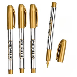 Kuraoyan 4 PCS Metallic Marker Pens 4 Gold Permanent Metallic Pens for Making Art Card Painting Album DIY Scrapbook