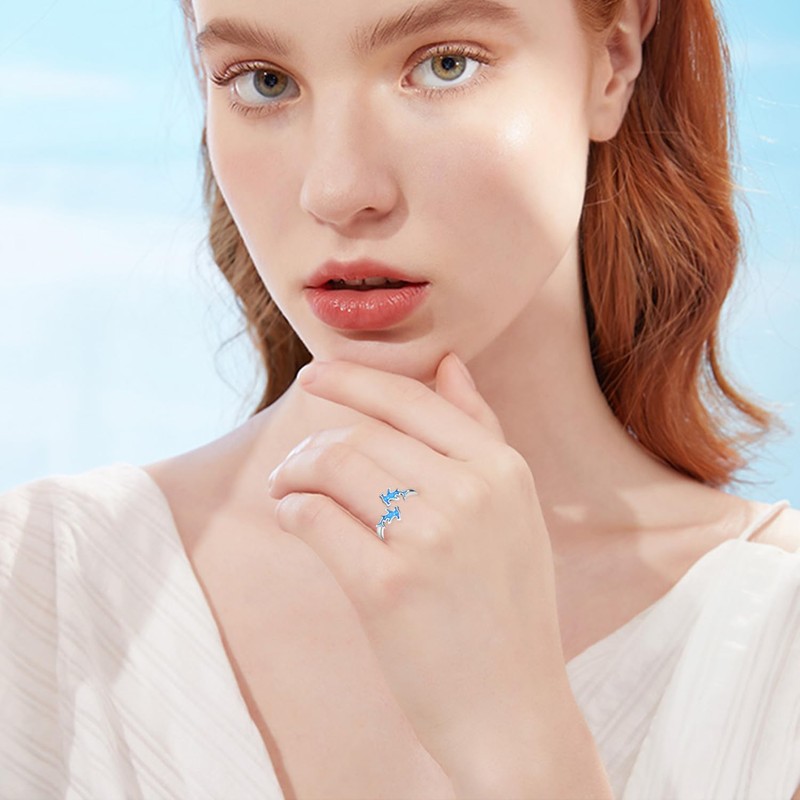 SCZKLAQ Sterling Silver Hammerhead Shark Ring - Adjustable Cute Animal