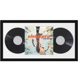 eletecpro 16x32 Record Frame for 12-inch Double LP Records Display, Black Vinyl Frame with 2 Double Sided Mats (Black-White) Holds Jacket and 2 Records, Big Album Frame Wall Decor for Music Fans