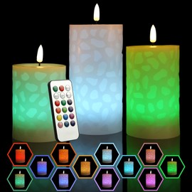 NICEME 3PCS LED Multi Colored Flameless Candles with Remote Control Timer Warm Flickering Flame Color Changing Candles Realistic Wax Battery Operated Candles for Home Decor, D3 x H4 5" 6"