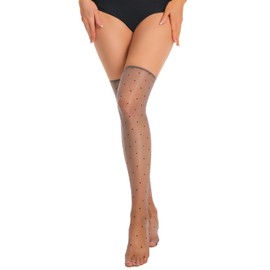 Aranmei Women's Lace Sexy Pattern High Stockings Thigh Oily Smooth Glossy