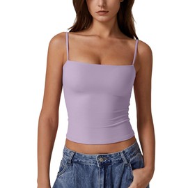 QINSEN Women's Double Lined Basic Tank Top Adjustable Spaghetti Straps Sleeveless Camisole Shirts Purple M