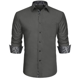 HISDERN Men's Shirt, Formal Casual Shirt, Business Shirts, Leisure Shirts, Long-Sleeved Cotton, Classic, Regular Fit Shirts, Grey (grey 1)