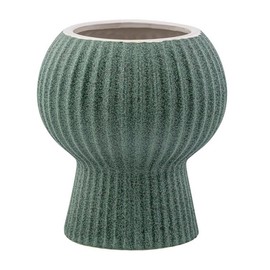 Napco Imports Vertical Ribbed Design 7 x 4 Inch Dark Jade Green Ceramic Indoor Round Pedestal Planter Pot