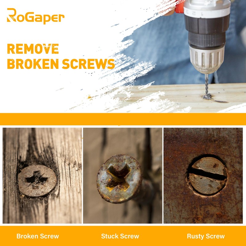 ROGAPER Screw Extractor and Left Hand Drill Bits Set, Bolt