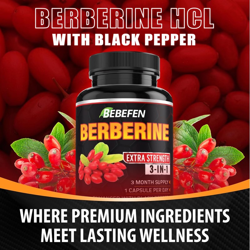 BEBEFEN Berberine Capsules with Black Pepper Extract - 90 Capsules