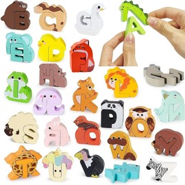 Alphabet Learning Toy, 1 Box Animal Pattern Peg Puzzles, Shape Sorting Pairing Montessori Preschool Early Learning Educational Activities Gift, Wooden Stacking Puzzle
