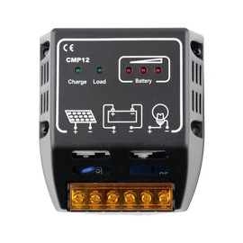 15 Amp 12V/24V Auto CMP12 PWM Negative Ground Solar Charge Controller Compact Design for AGM, Gel, Flooded and Lithium Battery