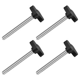 QUARKZMAN Pack of 4 T-wing Screws with Handles Thumb Screws, M6 x 60 mm Male Screw Knob 304 Stainless Steel Thumb Screw Handle 27 mm Diameter, Black