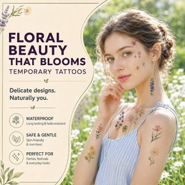 10 Sheet Wildflower Temporary Tattoos, Fake Tattoos Stickers for Women Girl