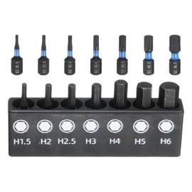 sourcing map 7pcs Hex Screwdriver Bit Set H1.5 H2.0 H2.5 H3.0 H4.0 H5.0 H6.0 S2 Steel 1/4" Hex Shank Magnetic Power Drill Bits with Bit Holder