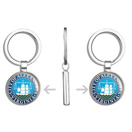 HJ Media Round Alexandria City Seal (Virginia va) Metal Round Metal Key Chain Keychain Ring