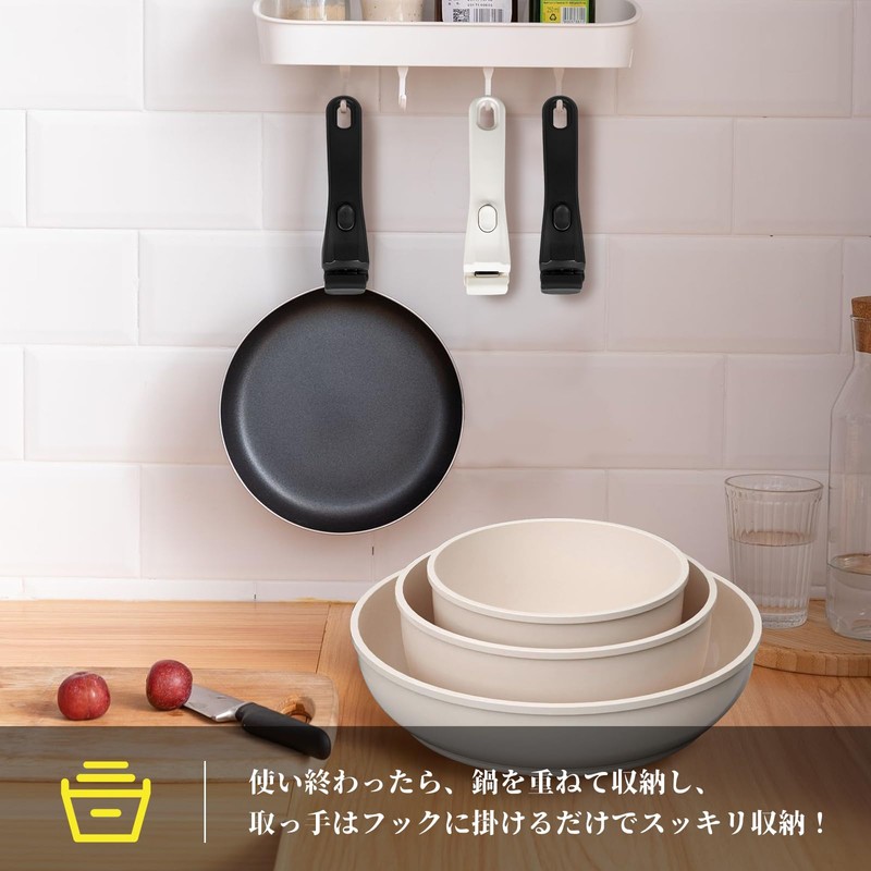Mairearn 着脱式 フライパン取っ手 鍋用ハンドル 耐熱 滑り止め ワンタッチ簡単操作 コンパクト収納 汎用 交換用