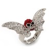 Avalaya Clear/Red Crystal Skull and Wings Stretch Ring/Silver Tone/4.5cm Across/Size