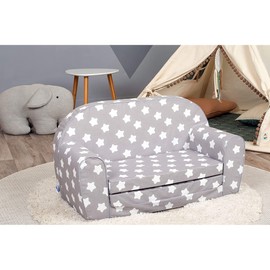 Delsit Lightweight Toddler & Kids Couch 2 in 1 Flip Open Foam Sofa Bed with Removable Cover for Bedrooms, Playrooms, & Living Rooms, Gray with Stars