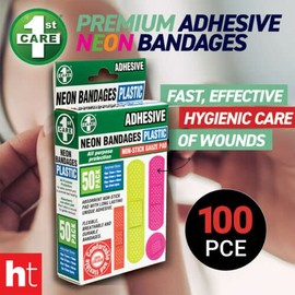 [100PCE] 1st Care Durable Neon Bandages, Durable and Long-Lasting, Must-Have for Your Home, Car, or Travel Bag