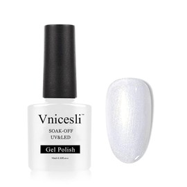 Vnicesli Pearl Gel Nail Polish, Shimmer Mermaid Gel Polish Soak Off U V LED Pearl Nail Polish Gel for Nail Art Home DIY Nail Manicure 10ml, Milky White