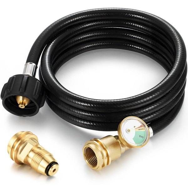 Vicenpal PVC Propane Adapter Hose with Gauge Black Propane Tank