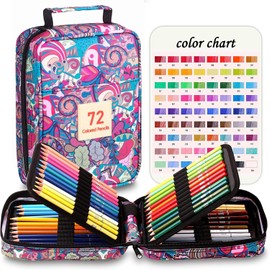 Colored Pencils, 72 Color Set, Oil-Based, Professional Soft Lead Colored Pencils Set, Ideal Coloring Books and Drawing for Kids and Adults (Includes Pink Storage Pouch)