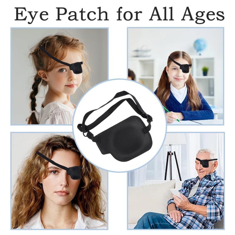 3PCS Adjustable Right Eyepatch Soft Black 3D Eye Patches Comfortable