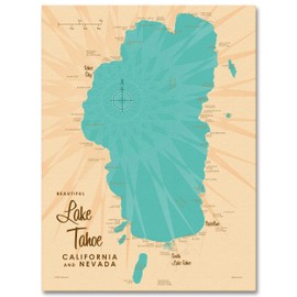 Lake Tahoe CA Nevada Vintage-Style Map Giclee Archival Canvas Print Wall Art Décor for Home & Office by Lakebound (18" x 24")
