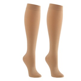 Supporo Knee High Compression Socks For Men or Women, Used For Sports, Medical, and Travel to Boost Blood Circulation and Recovery 20- 25 mmhg, Small, Beige