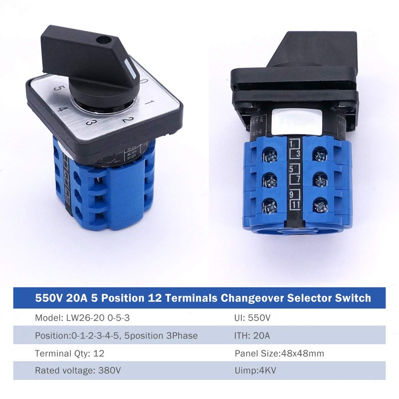 Taiss Universal Changeover Switch 20A 550V 5 Position 12 Terminals