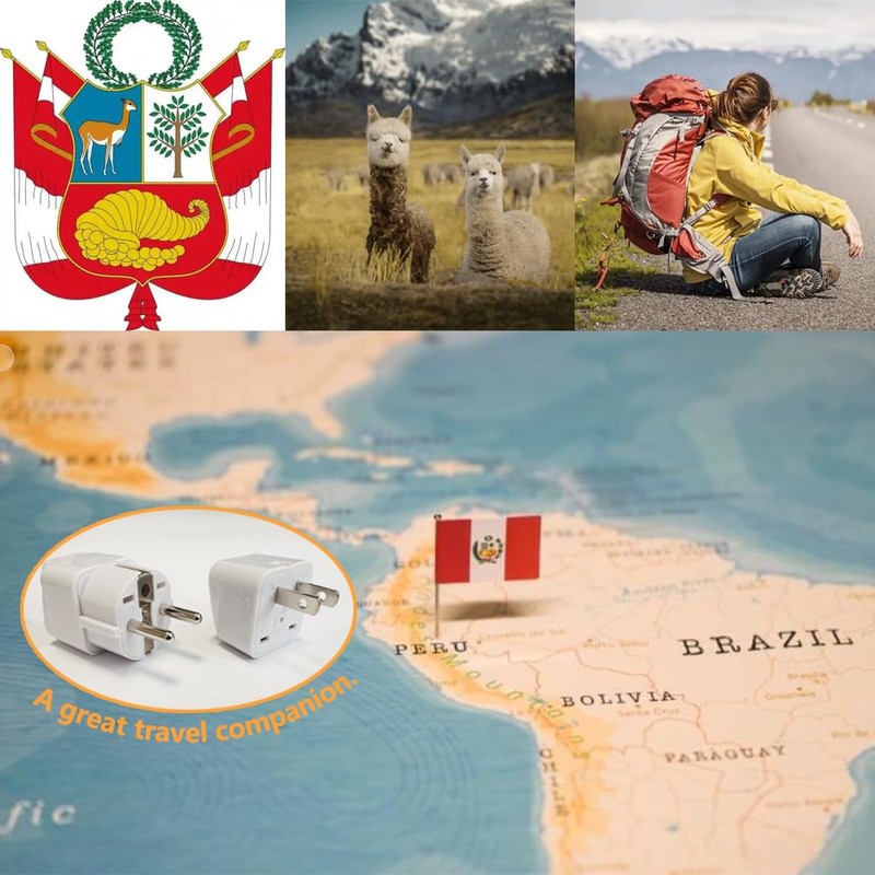 Peru Travel Adapters Plug for USA,Peru Power Adapter，Universal to South