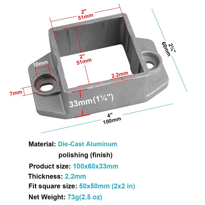 OTTFF 10 Pack Square Post Flange Anchor Base Fits 2"