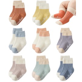 YUTUYOHA Baby Girls Boys Non Slip Socks newborn Little Kids Ankle Sock Anti Skid Crew Cotton Sock with Grips for Toddler infant Cotton Crew Socks Gifts 6 Pairs(0-6M)