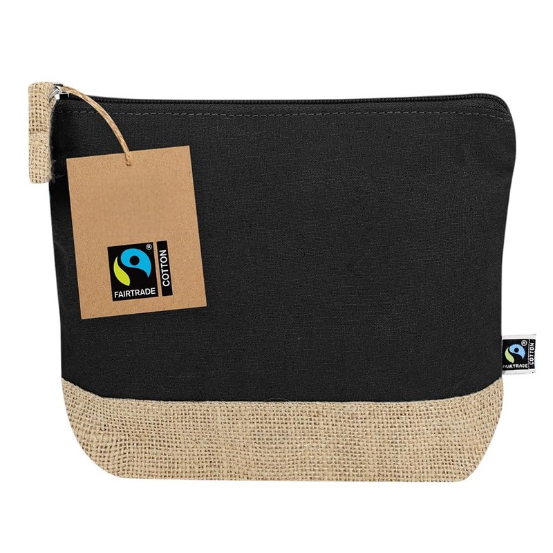 Fairtrade Kulturbeutel aus Baumwolle und Jute, 21,5 x 16,5 x