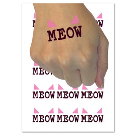 Meow Cat Fun Text Temporary Tattoo Water Resistant Fake Body Art Set Collection - 54 1" Tattoos (1 Sheet)