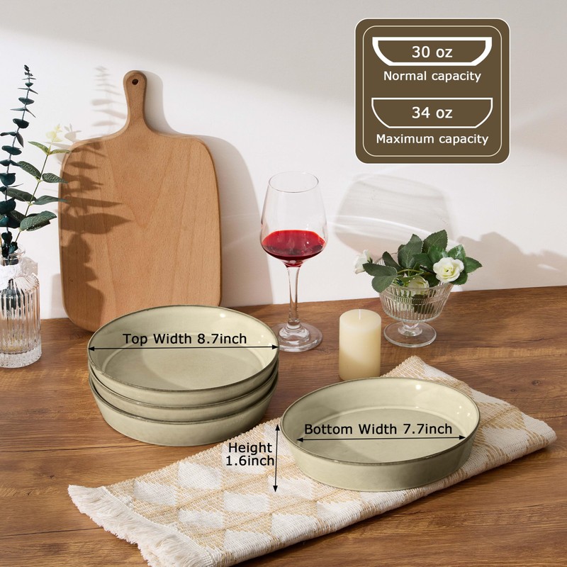 LIANYU 34oz Pasta Bowls Set of 4, 8.7’’ Wide Ceramic