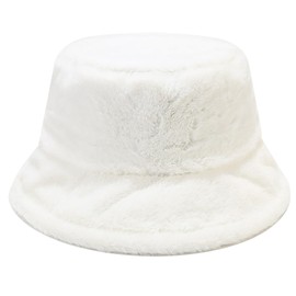 XYIYI White Women's Winter Faux Fur Fuzzy Bucket Hat Warmer Fisherman Cap