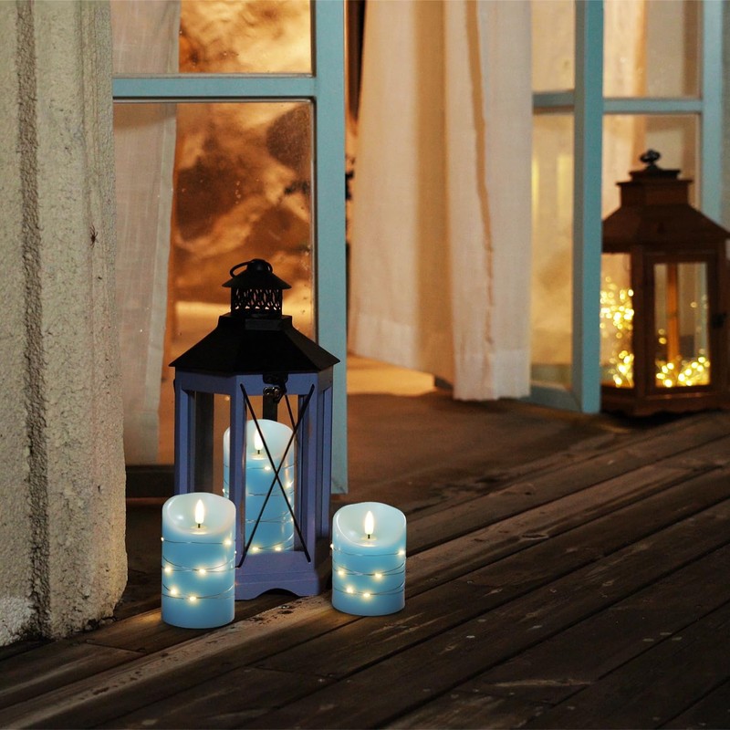 Homemory Flameless Candles with String Lights, 3 Pack Embedded Fairy