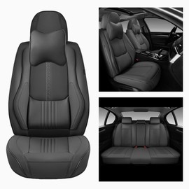 BWTJF Car Seat Covers Full Set, Front and Rear Seat Covers for Cars, Waterproof Leather Auto Seat Protectors with Head Pillow, Car Seat Cushions Fit for Most Sedans SUV Pick-up Truck, Gray