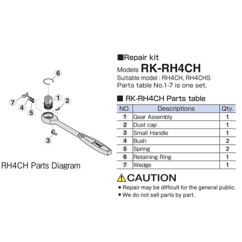 TONE Repair Kit for Ratchet Handles RK-RH3VH Drive 0.37 inches