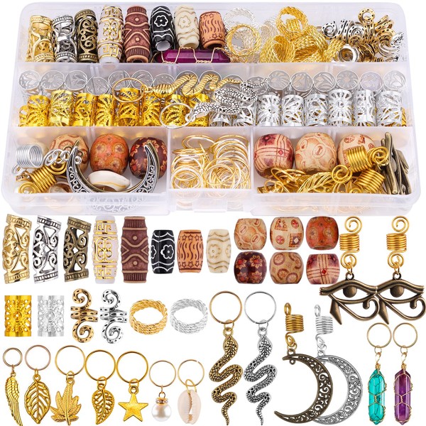 EBANKU 184PCS Dreadlocks Hair Jewelry Dreadlock Accessories, Assorted Dreadlock Jewelry Charms Beads for Braids, Dreadlock Hair Clips for Women Girl