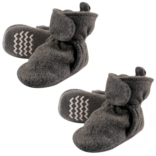 Hudson Baby Unisex-Child Cozy-Fleece Bootees Slipper Sock, Dark Gray 2-Piece,