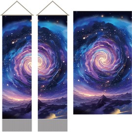 AHANDMAKER 2Pcs Galaxy Tapestry, Outer Space Long Vertical Tapestry Wall Hanging, Nebula Swirl Tassel Wall Tapestry Mystic Aesthetic Tapestry for Bedroom and Living Room(45.7x13 Inch)