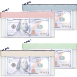 4 Pieces Money Bags With Zipper, Cash Envelopes,8.2 x 4.1 inch Money Pouch, Clear Bank Deposit Bags, Bank Bag, Cash Bag, Coin Bag for Collectors, Multi-Purpose Check Wallet （4Colors）
