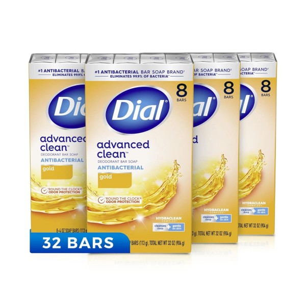 Dial Antibacterial Deodorant Bar Soap, Advanced Clean, 4 Ounce (Pack