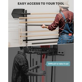 JivaJot Garage Tool Organizer Wall Mount, Shed Yard Tool Organizer for Garage, Horizontal Organization Tool Racks for Walls, Shovels and Rakes, 3FT
