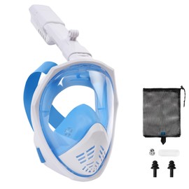 AOOSA Schnorchelmaske Erwachsene Vollgesichtsmaske, CO₂ sicher Wasserdicht & Beschlagfrei Tauchmaske, Schnorchelset Alternative, Vollgesichtsmaske Schnorchelausrüstung Erwachsene, Blau-A (L-XL)