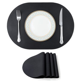 fanquare Large Oval Black Silicone Placemats 4 Pack Thin & Non Slip Table Mats Easy to Clean Heat-Resistant Waterproof Placemat for Kitchen Countertop