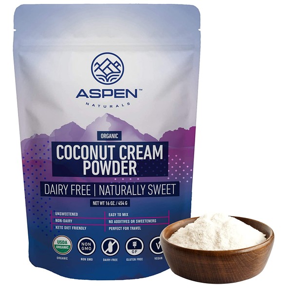 Organic Coconut Milk Powder - Aspen Naturals Coconut Cream Powder 1lb is ideal for adding Healthy Fats to your Ketogenic and Paleo Diets. A great addition to Coffee, Smoothies and Baked items.